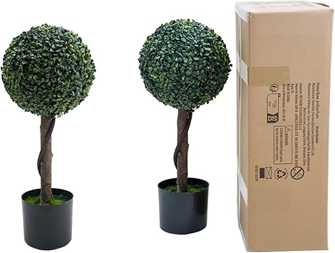 Artificial Topiary Ball Trees 24 Inch, Fake Greenery Milan Grass Ball Tree for Front Porch, Indoor Walkway, Entryway, Set of 2