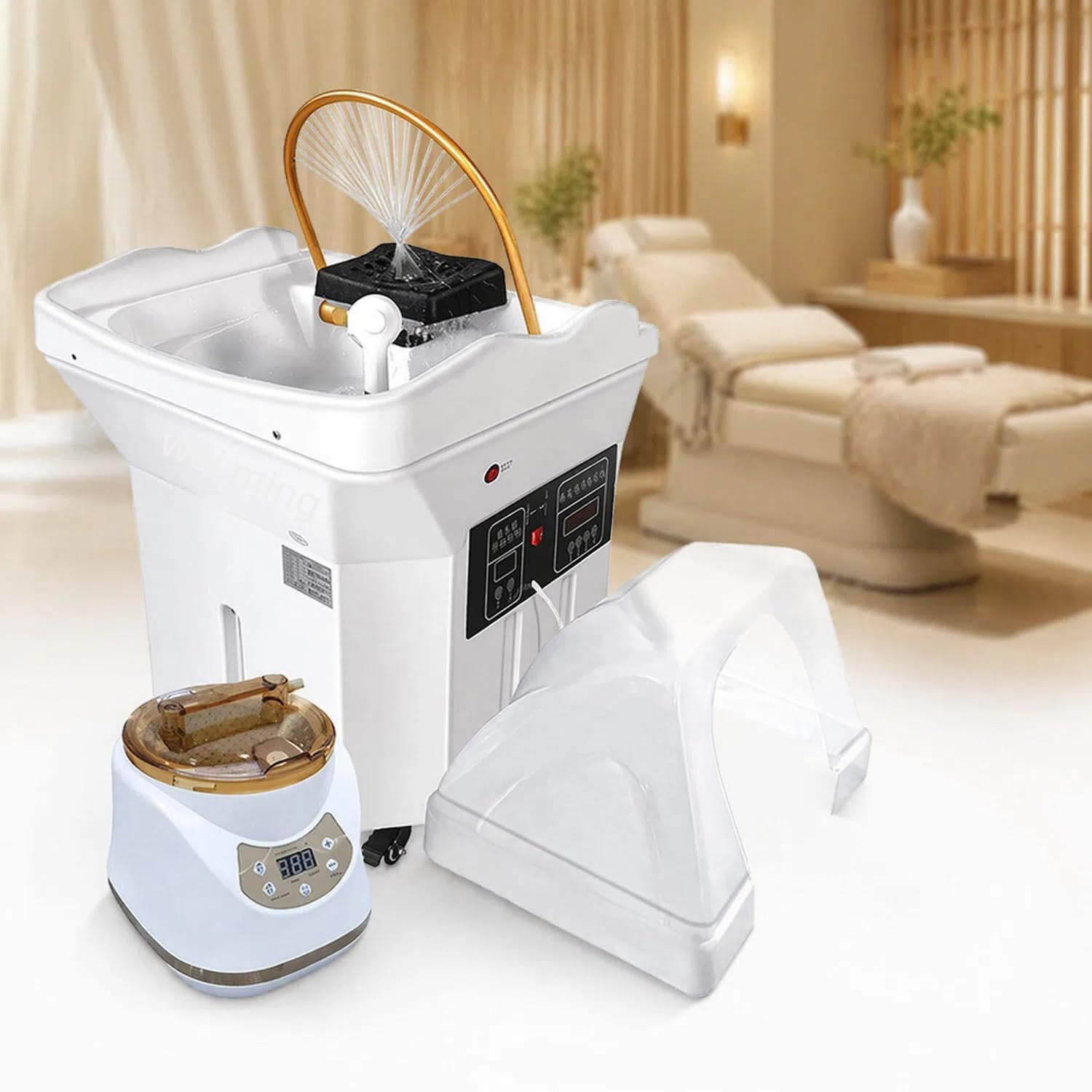 Equipo Spa Japoné Lavacabezas Peluqueria con Tanque 60l Lavabo para Champú para Terapia de Spa con CirculacióN de Agua Apto para Spa Capilares y Salones de Peluquería