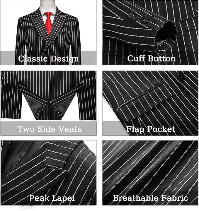 Pinstripe Suit for Men Slim Fit 2 Pieces Double Breasted Pinstripe Suits2