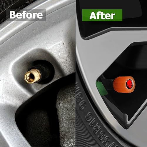 Miniatura 6 de 12 tapones fluorescentes para válvulas de neumáticos, resistentes a la corrosión, para automóvil, con forma de calavera iluminada luminosa que