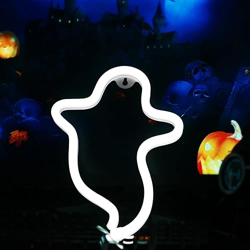 Miniatura 2 de Letreros de neón de fantasma, luces de noche de Halloween, con forma de fantasma, lámpara LED colgante con USBluces nocturnas, lámpara de neón de