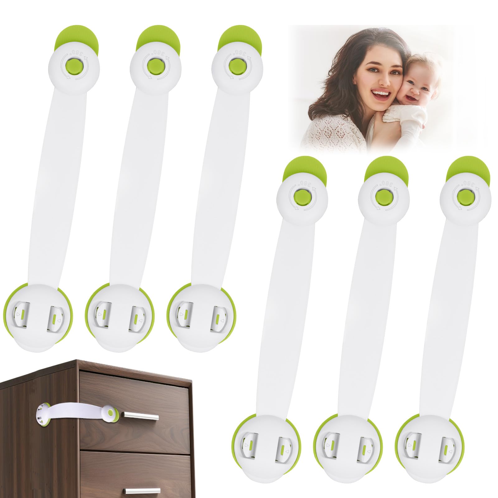 Vicloon Green Child Safety Cupboard Locks, 6 Pcs Baby Proof Locks No Screws With 3M Adhesive Stick On Cabinets, Children Proof Latches For Kitchen, Drawer, Closet, Refrigerator (Green)