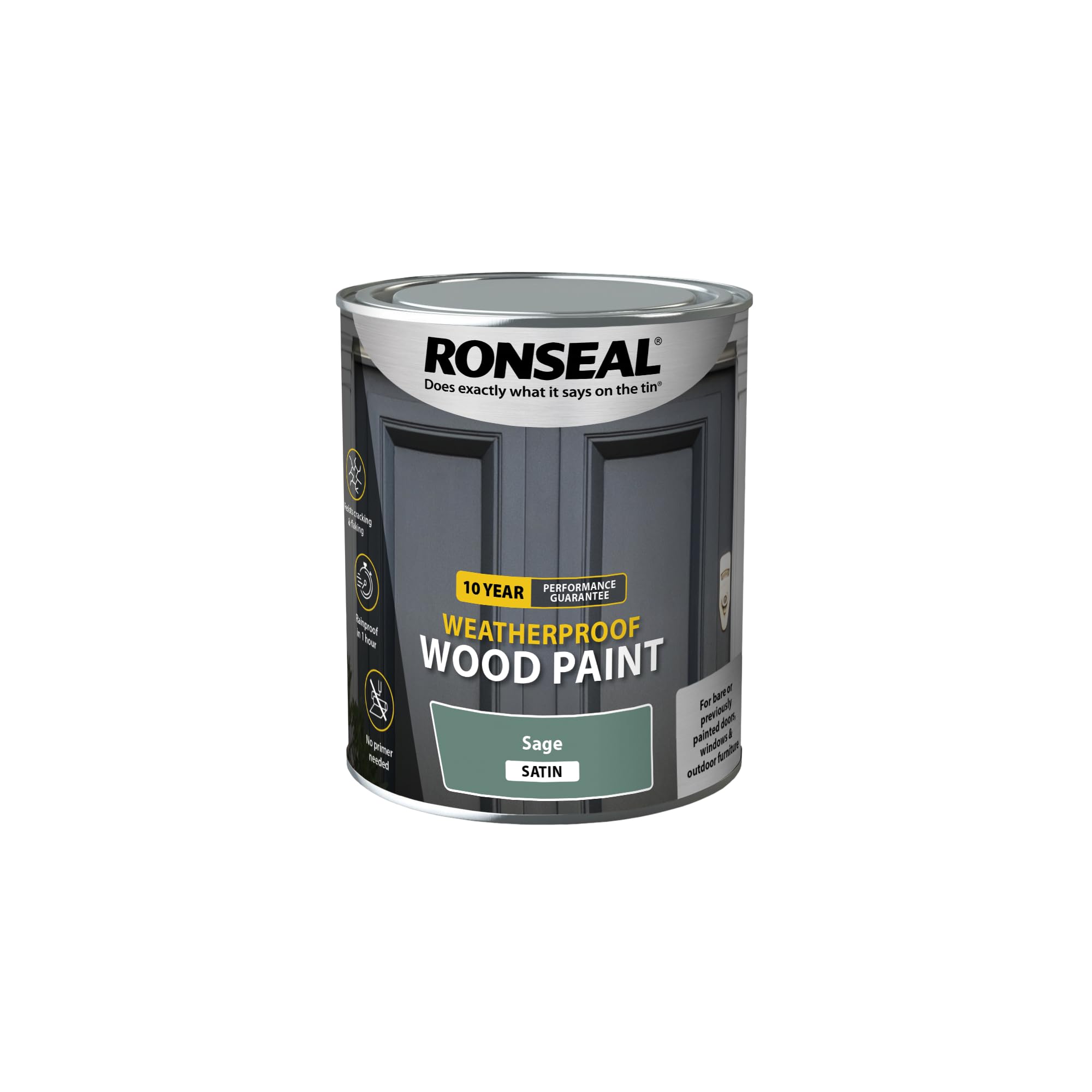 Ronseal 39398 10 Year Weatherproof Wood Paint Sage Satin 750Ml