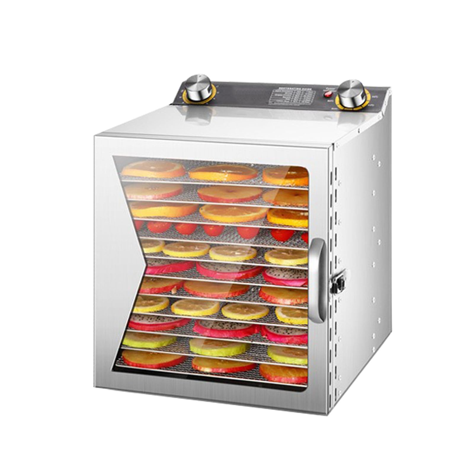 Essiccatore Alimentare, 6-18 Vassoi in Acciaio Inox, di Temperatura da 30 a 90℃, Funzione Timer Fino a 12 Ore, per Frutta, Jerky, Verdure, Carne, Erbe 12-Layer