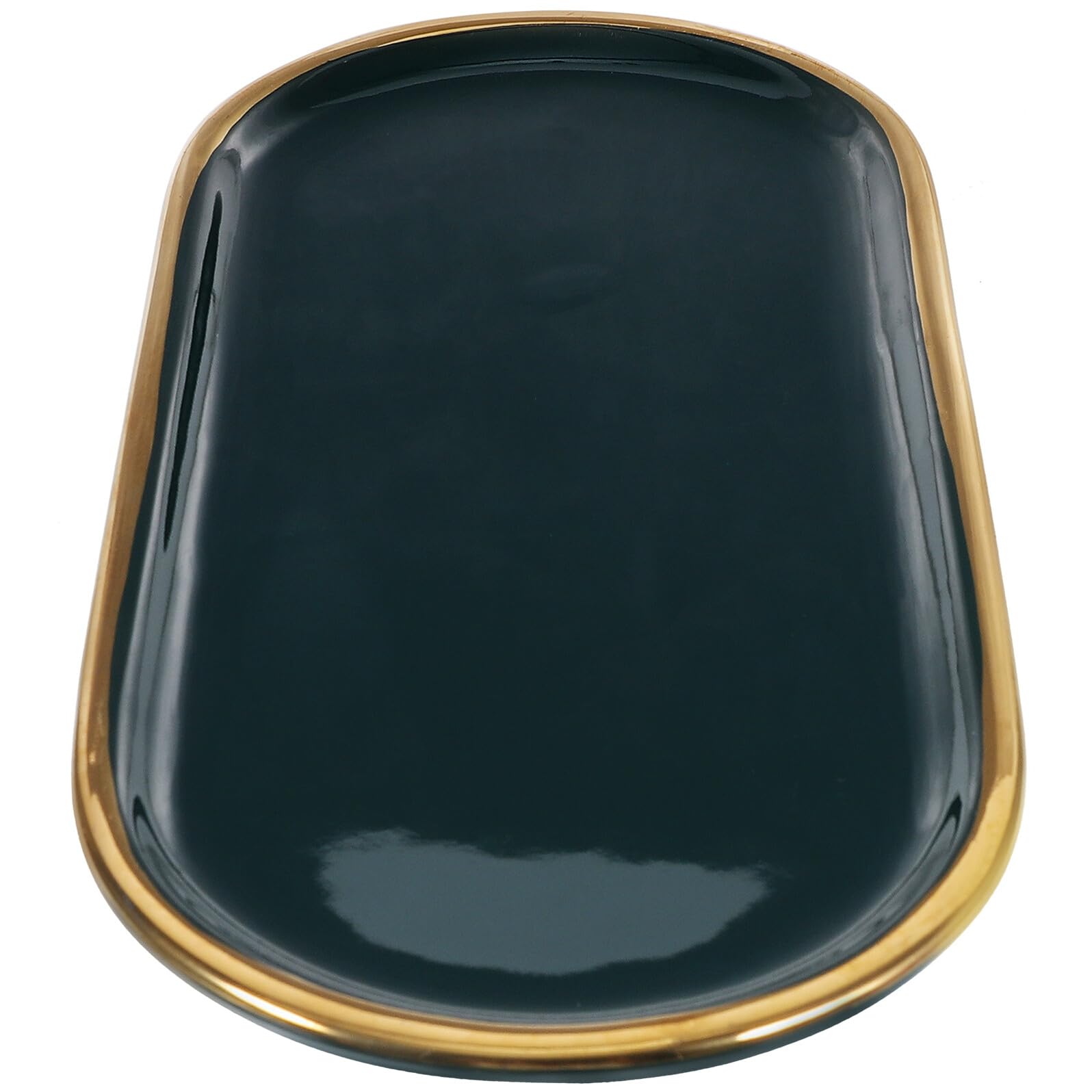 Mikikit Vassoio Portagioielli in Ceramica Verde Bordo Dorato 25 CM Contenitore Multifunzionale per Bagno e Camera da Letto Piatto Decorativo Resistente e Facile da Pulire