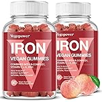 VEGEPOWER Vegan Iron Gummies Supplement - Multivitamin Supplement with Vitamin C, A, B & Zinc - Health Blood & Energy Support for Iron Deficiency, Anemia, No After Taste - Peach Flavor2 Packs