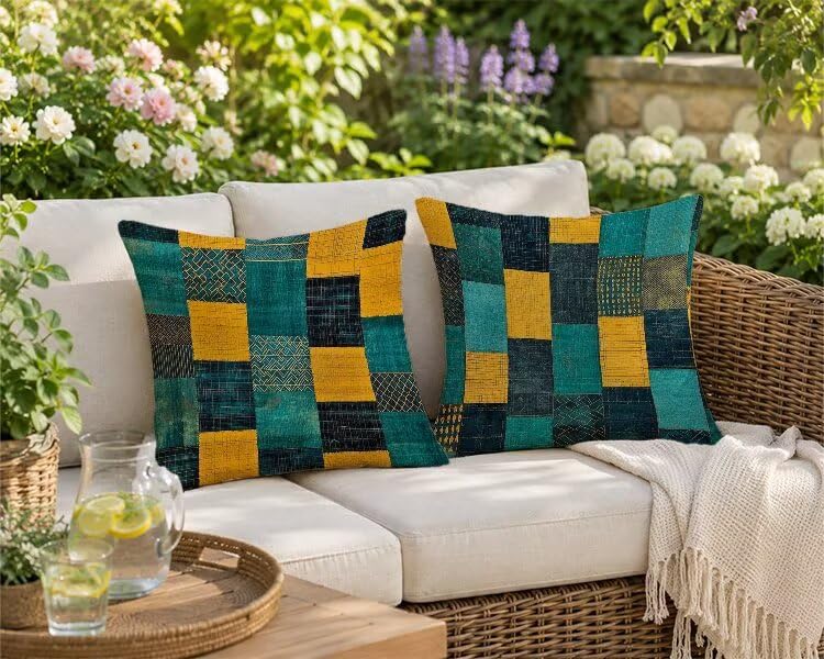 Housses de coussin 60x60 lin imperméables : l'élégance géométrique durable - 3
