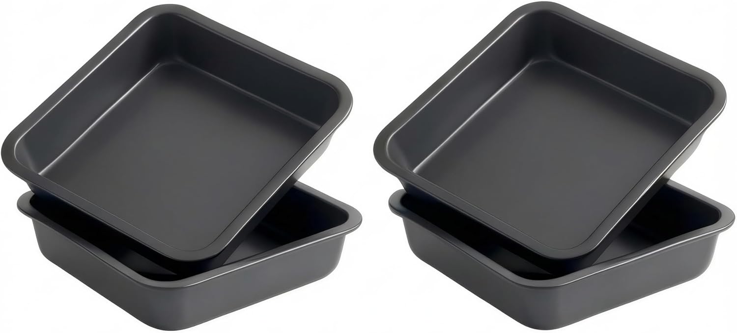 8 Inch Square Non-Stick Baking Pan 8-Piece Set, Vintage Golden Rust-Resistant Cake Pan for Lasagna & Brownies, Dishwasher Safe