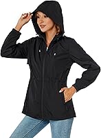 Vista 4 de Avoogue Chaqueta impermeable para mujer, ligera, plegable, con capucha, rompevientos con bolsillo activo