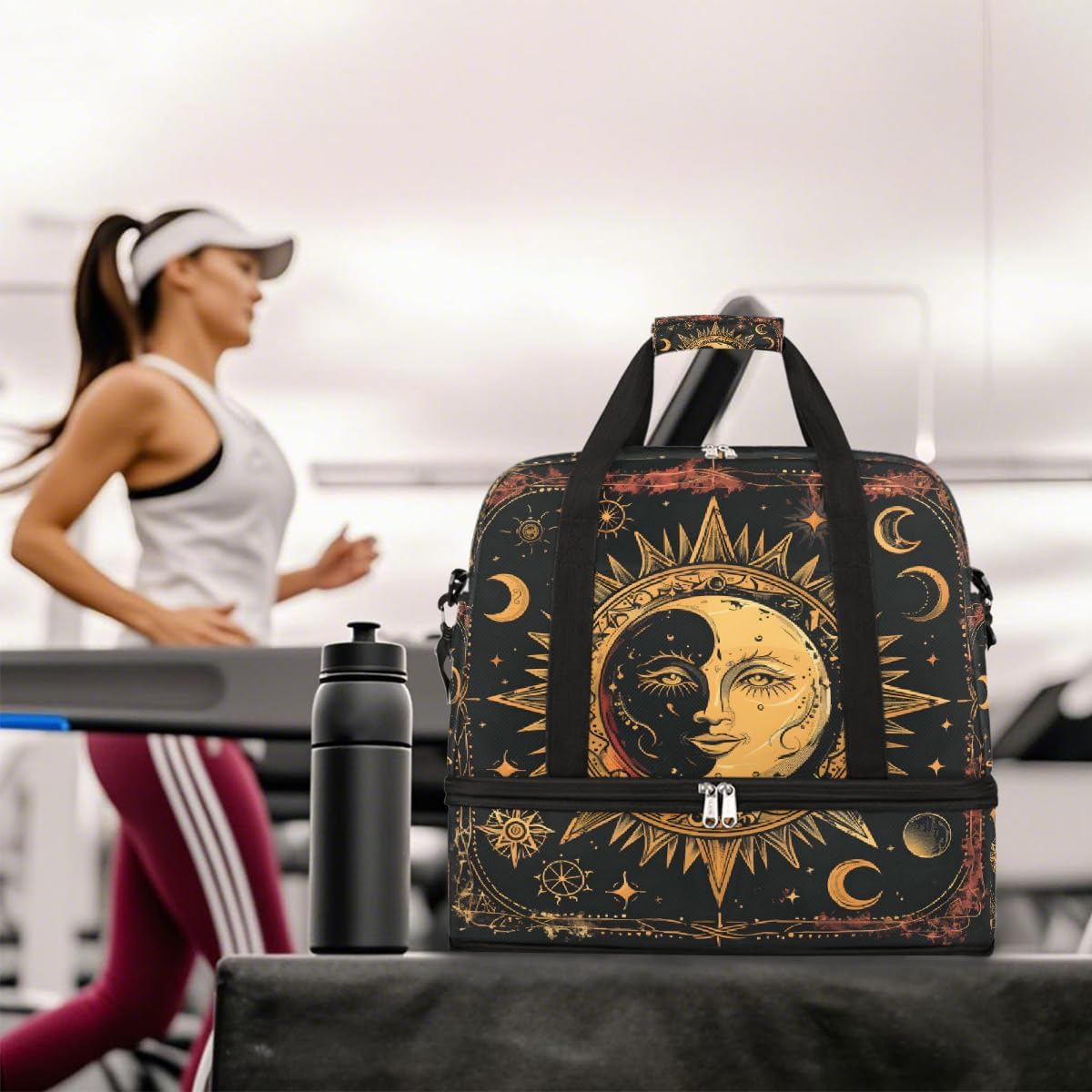 Ethnic Retro Sun Moon Large Weekender Bag with Shoe Compartment Travel Duffel Bags for Women Carry On Hospital Overnight Bag Foldable Personal Item Travel Bags Tote Gym Sports Airplanes