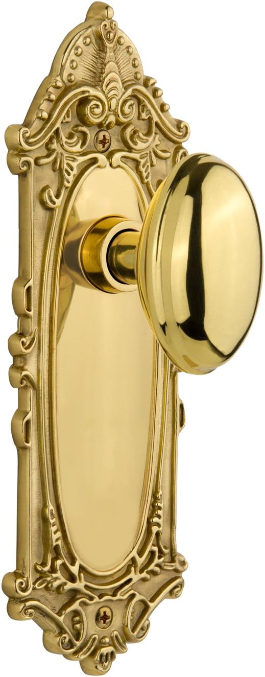 Nostalgic Warehouse Victorian Plate with Homestead Knob, Privacy - 2.375", Polished Brass