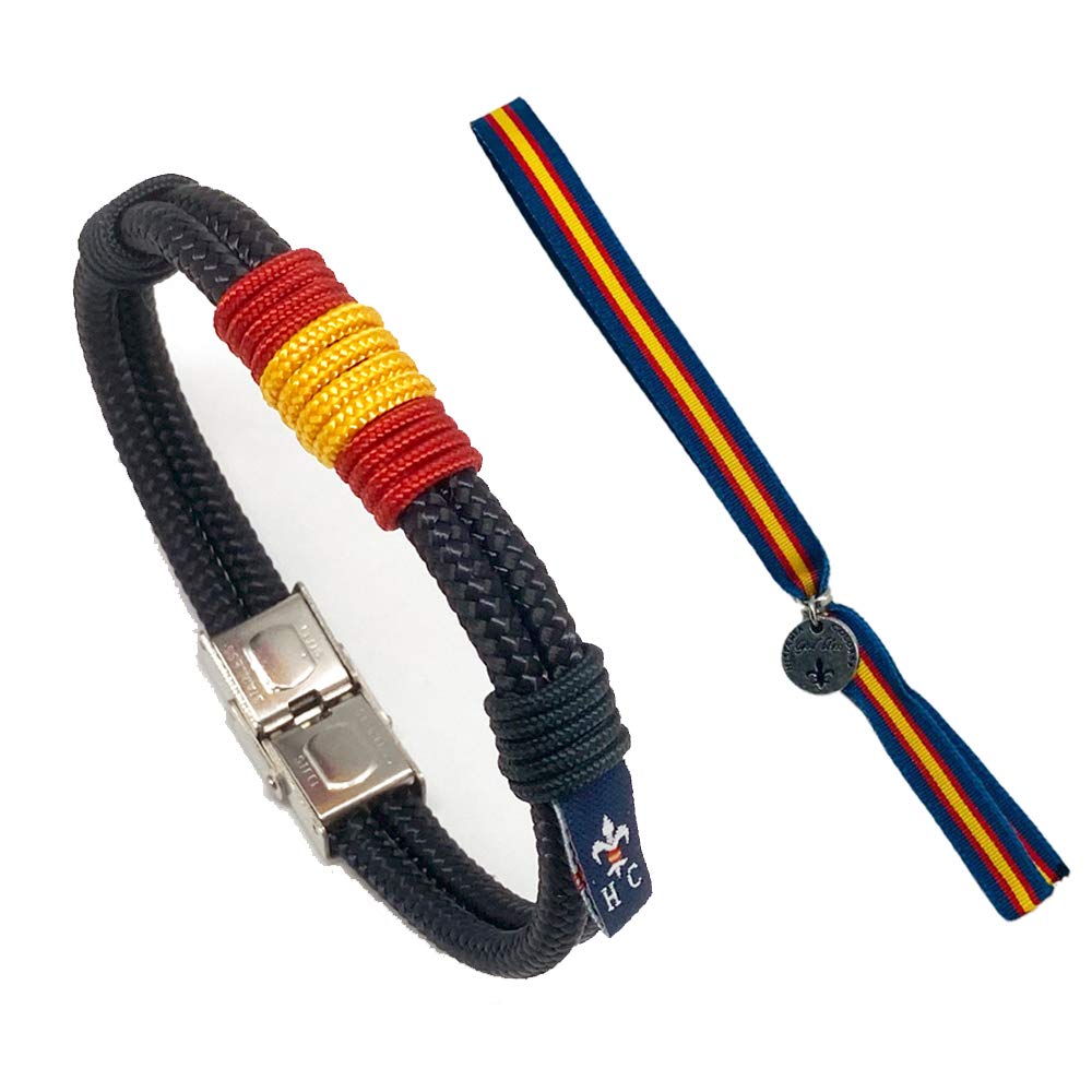 HISPANIA COLORS SINCE MMXI SPAIN PACK PULSERA NAUTILUS AZUL MARINO CON BANDERA DE ESPAÑA + PULSERA BANDERA DE ESPAÑA
