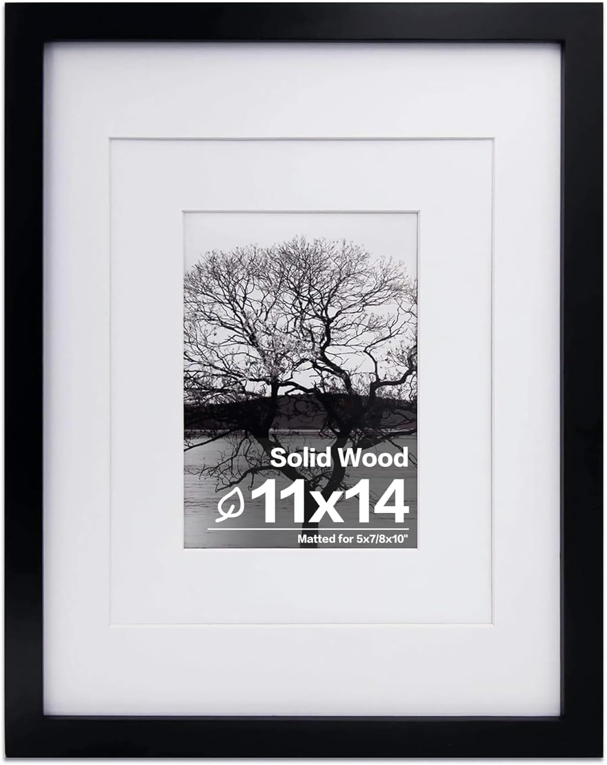 Egofine 11x14 Picture Frame Black - Photo Frame Made of Solid Wood Covered by Plexiglass for Table Top Display Pictures 5x7/8x10 with Mat or 11x14 Without Mat with Wall Mounting Hardware