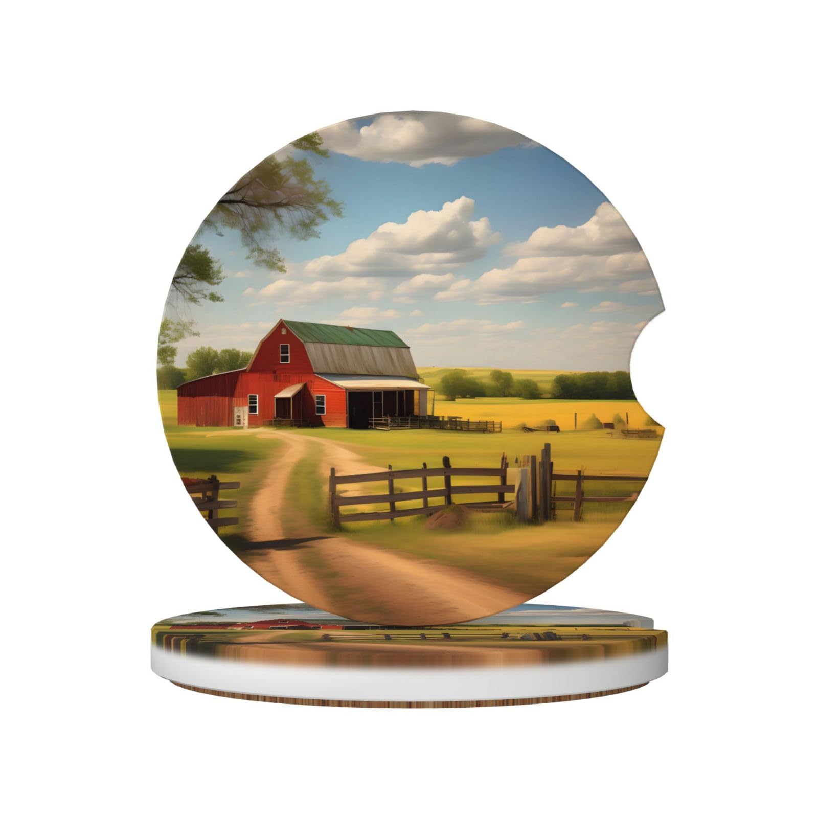 Ranch View Printed Ceramic Car Cup Coasters (2 Pack), Suitable for car Cup Holders, 2.56 inch Diameter