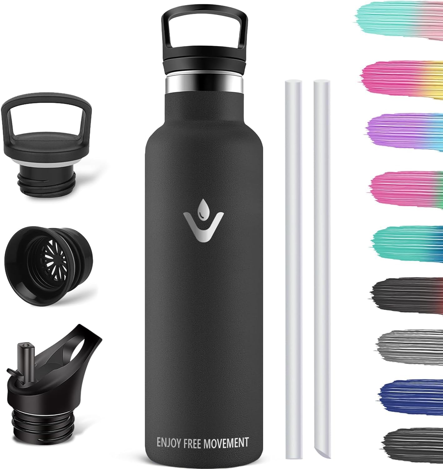 HoneyHolly Thermos Flask, 1 Litre BPA-Free, Stainless Steel, Leak-Proof Insulated Flask, Double-Walled, Water Bottle, Thermos Flask with Straw, Suitable for Carbonated Drinking Bottle