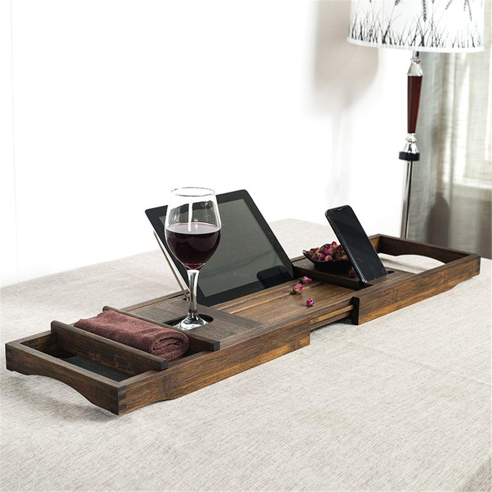Bathtub Rack Premium Bath Tray Extendable Bathtub Caddy Bath Shelf With Book Rest Wine Glass Holder Tablet Smart Phone Holder Bath Tray Bathtub Stroller Tray (Color : Black, Size : One size)