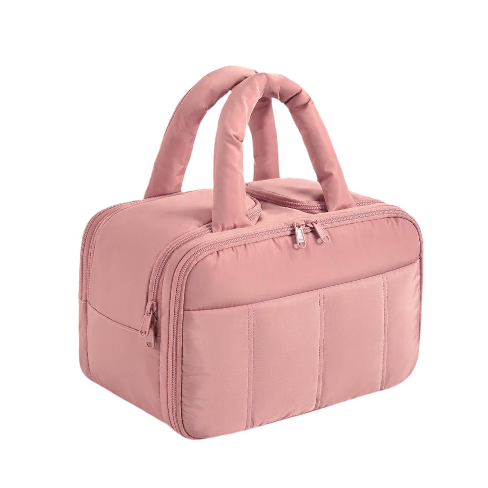 Travel Borsa Da Toilette Compatta Organizzatore Cosmetico Borsa Trucco Pouch con Zipper Materiale Poliestere Adatta a Casa Viaggi Bagno Vacanza, Rosa