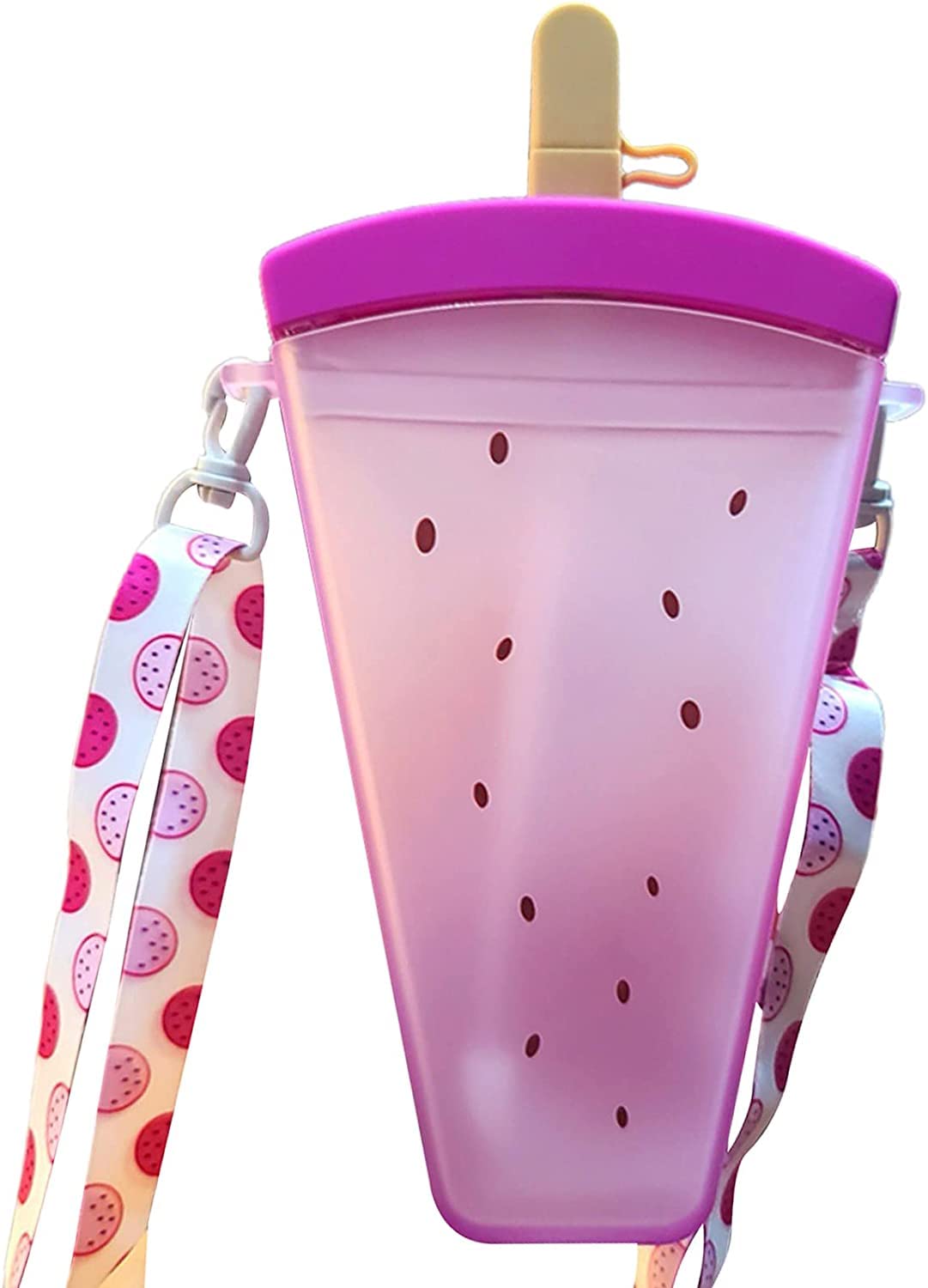 YunQin 320ml Plastic Water Bottles, 4 Colors Cute Watermelon Ice Cream Water Bottle with Straw, Anti-Fall Portable Popsicle Shape Water Cup for Girls