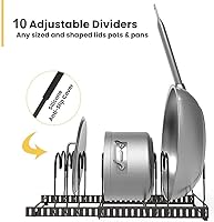 Vista 2 de Organizador de ollas y sartenes, 10 divisores ajustables, organizador de tapa de olla, soporte expandible para encimera de cocina y gabinete