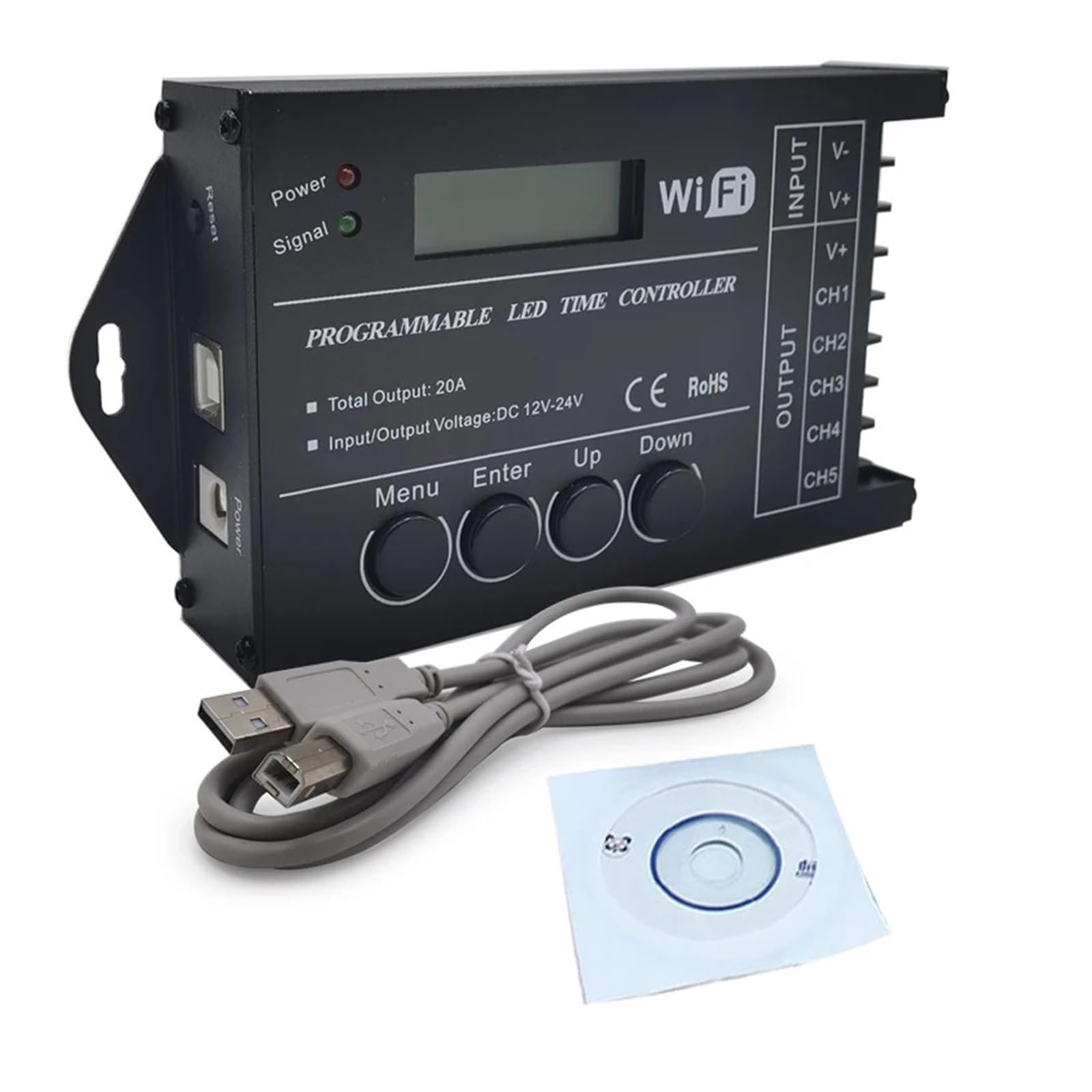 VIOLK TC420 TC421 controlador de tira de luz LED de salida de 5 canales programable por tiempo, ampliamente utilizado en acuarios, peceras y crecimiento de plantas (Color: TC421 WIFI sin caja)