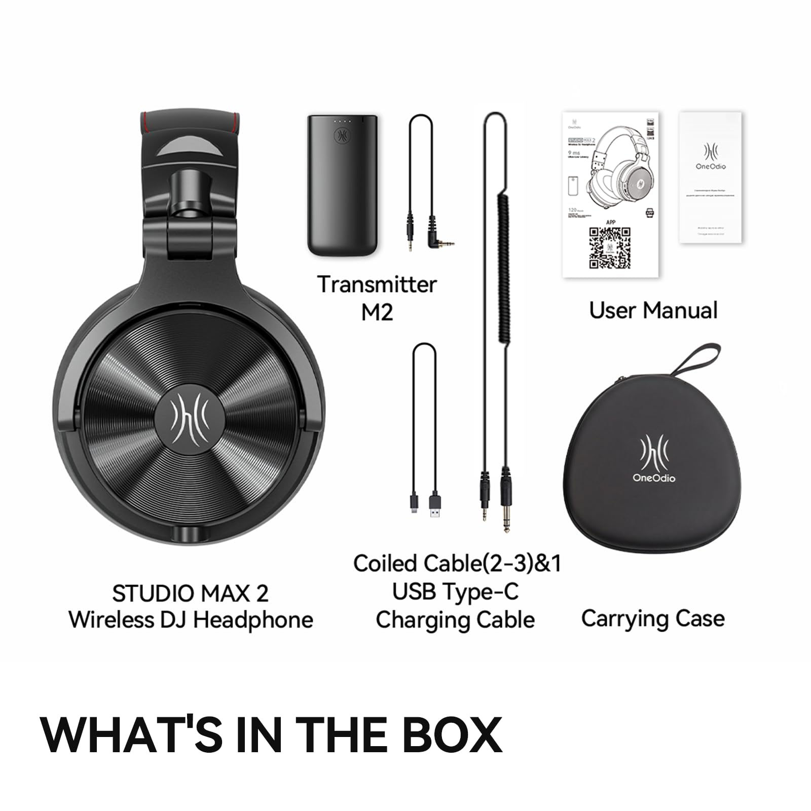 OneOdio Studio Max 2 Kabellose DJ-Kopfhörer – 9 ms Niedriglatenz, 120h Akku, LDAC, Hi-Res Wireless, 4 Modi (Transmitter/Bluetooth/3.5mm/6.35mm), Professionell für Studio/Mixing/Keyboard/Gaming