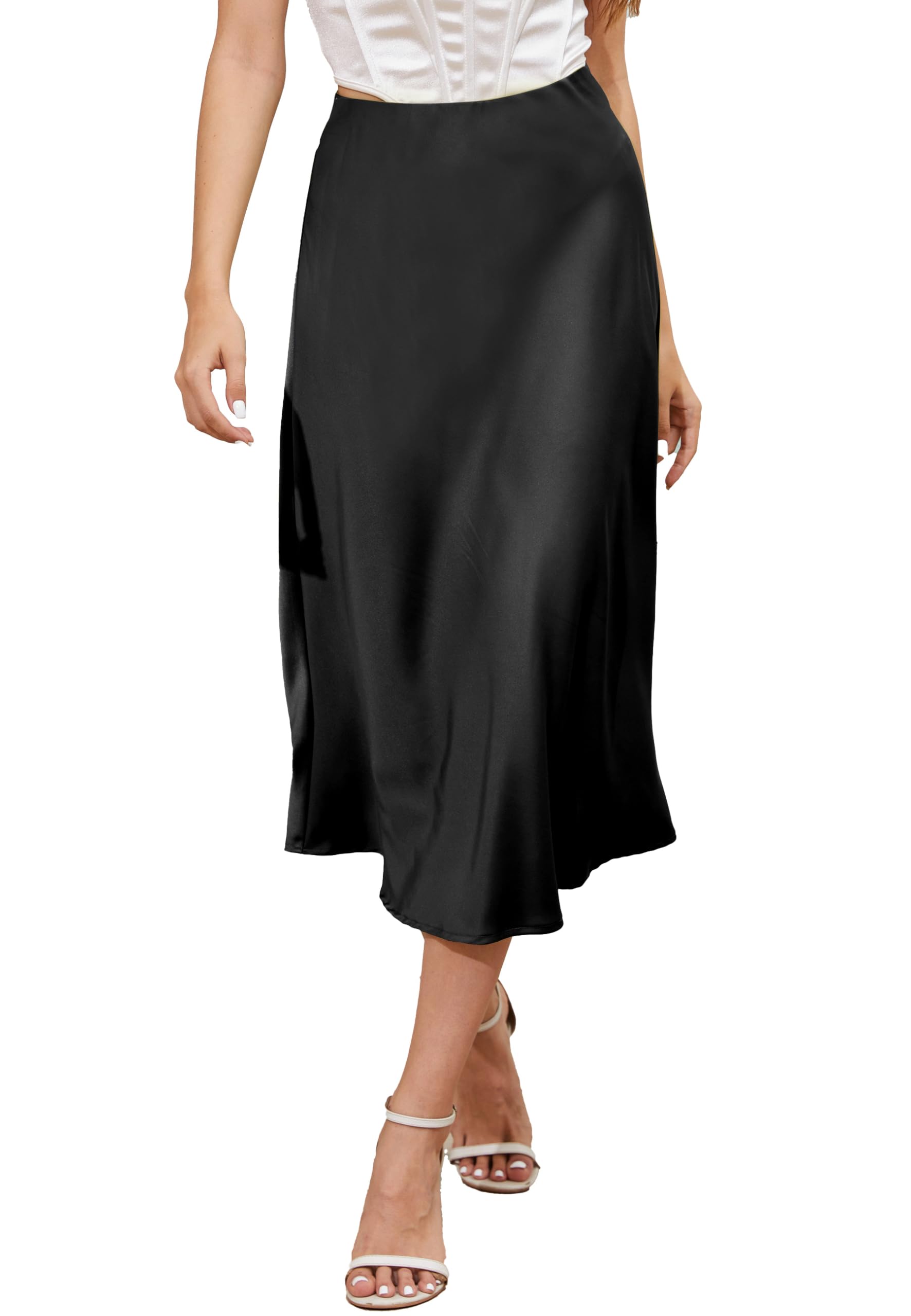 ALCEA ROSEA Jupe mi-longue en satin de soie taille haute pour femme