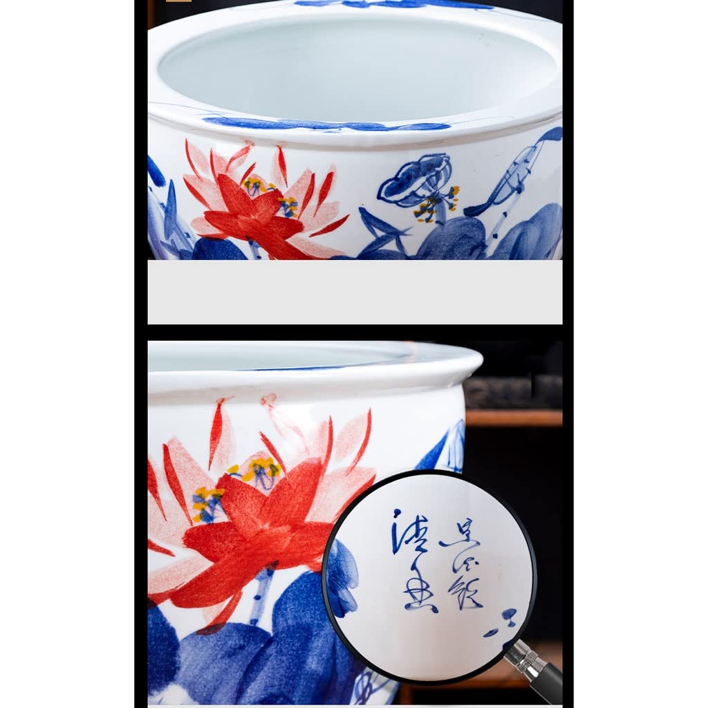 Réservoir Poissons D'aquarium Bol à Poisson en céramique de Style Chinois Bureau Salon Balcon du Sol au Plafond Accueil Circulation Débit Ornement d'eau Cour Rouge | 67cm