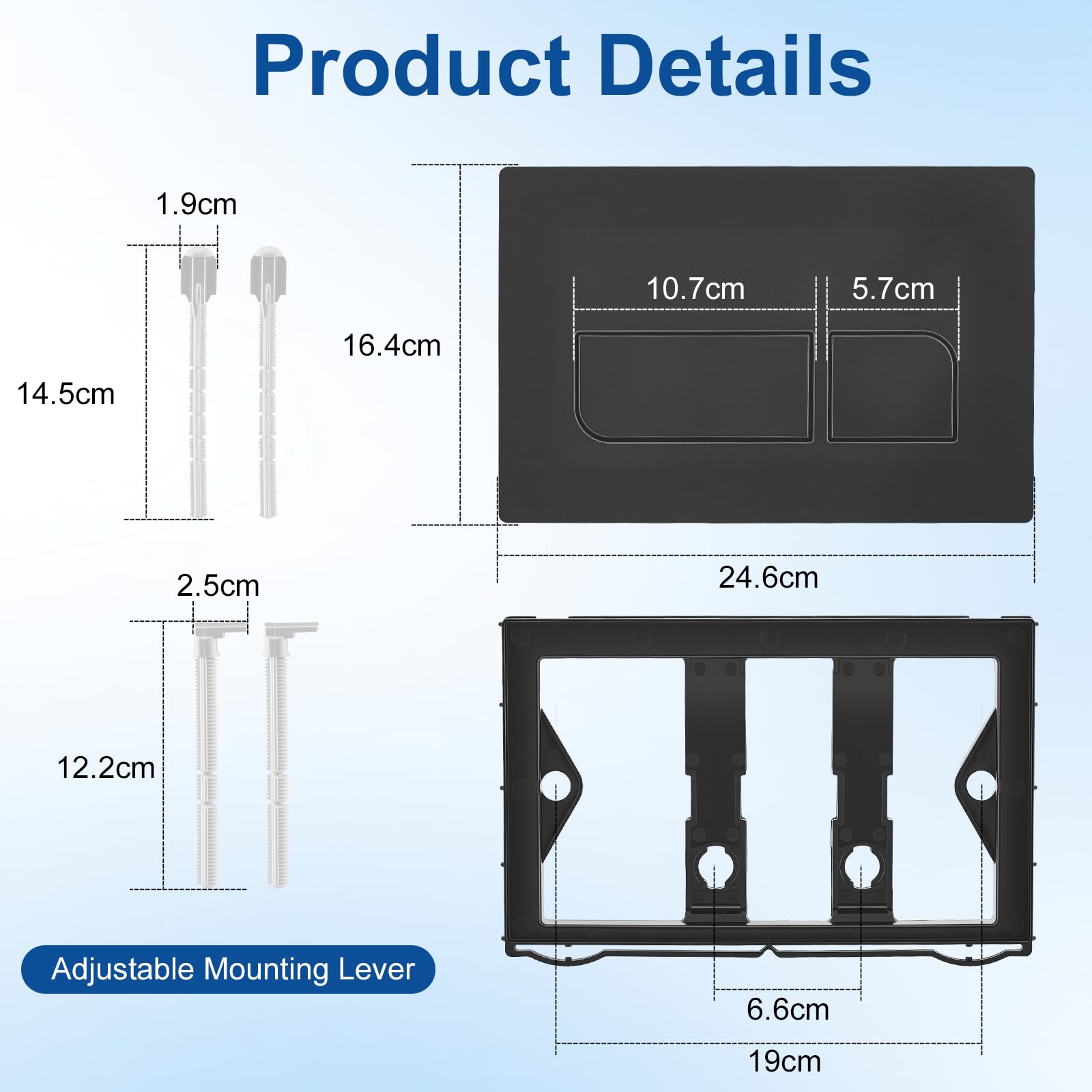 Placca di Comando WC, Compatibile con Geberit Sigma 01/20/30/50/UP300/UP320, Pulsante Doppio Scarico, Pannello Frontale in ABS per Cassetta Incasso Geberit, Dimensioni 16.4×24.6 CM, Opaco(Nero)