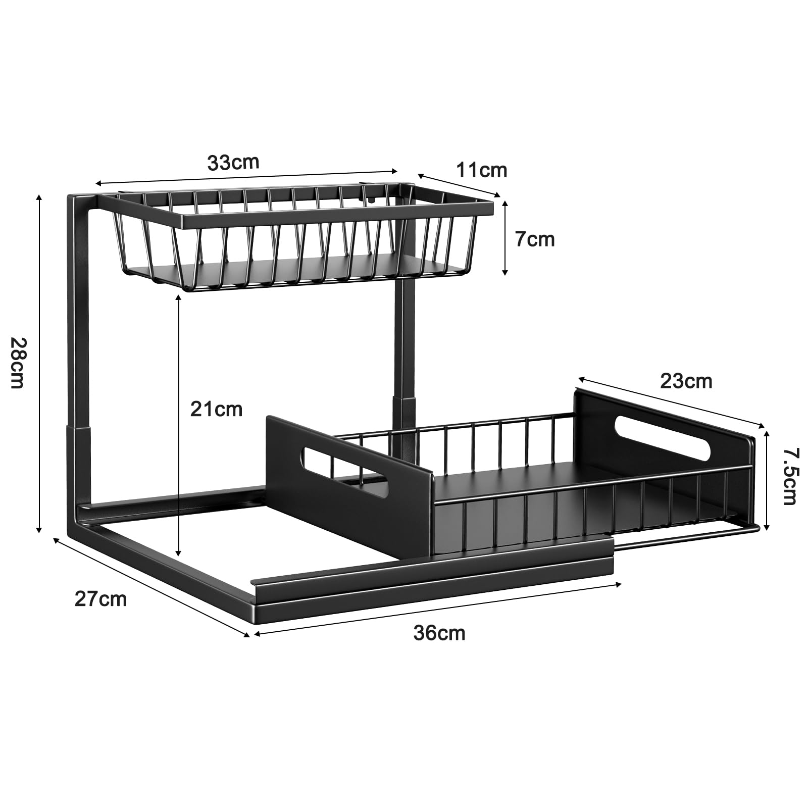 Cocolemon Rangement sous Évier Cuisine, Lot de 2 Métal Organisateur sous Evier Tiroir Coulissant à Extraction Forme en L, Rangement Et Organisation De Cuisine Stable de Grande Capacité, Noir