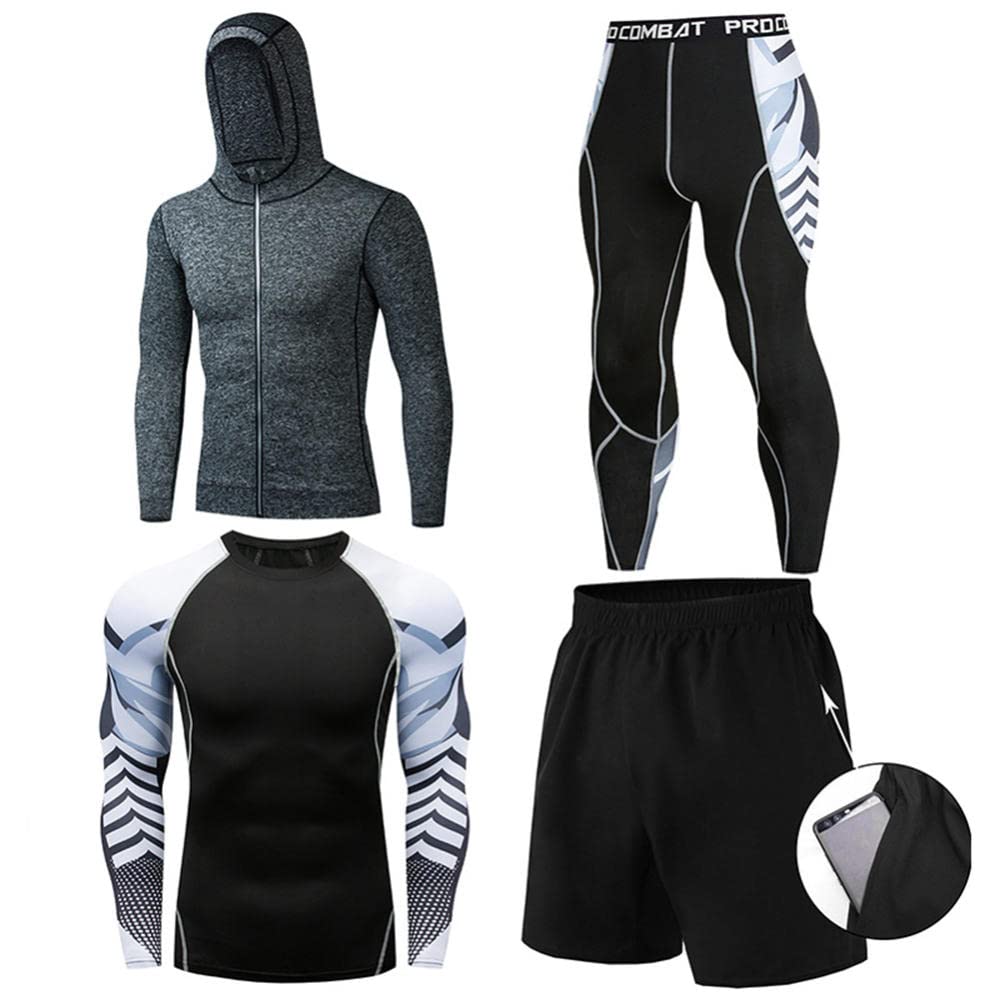 Kombinezon fitness męski siłownia sport bieganie szybkoschnące ubrania rajstopy do koszykówki zimowe ubrania treningowe czteroczęściowy garnitur-Color4_XL