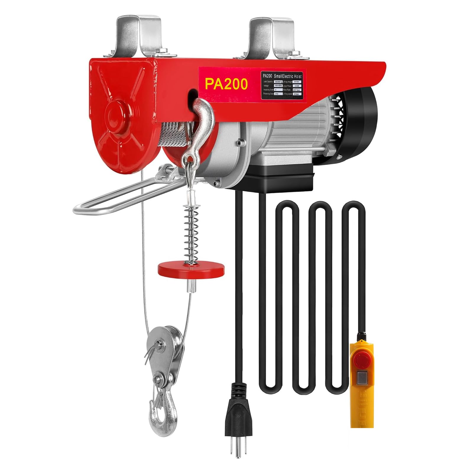 880 LBS Electric Hoists with Wired Remote Control – 110V/120V, 510W Winches, Lifts up to 41ft, Single/Double Slings, Emergency Stop Feature for Garage, Ceiling Pulley, Overhead Crane Use