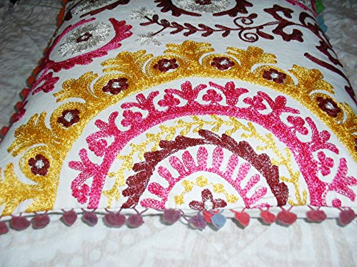 Housse de coussin multicolore indienne Suzani fait main pour lit et banc - 7