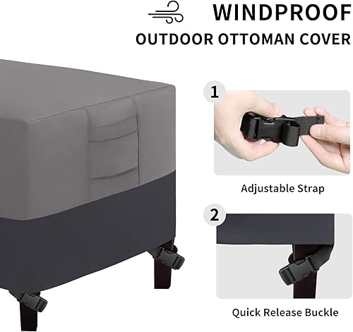 Miniatura 5 de Easy-Going - Funda para otomano de exterior, funda impermeable para otomano de patio, funda resistente para muebles de exterior con asas acolchadas