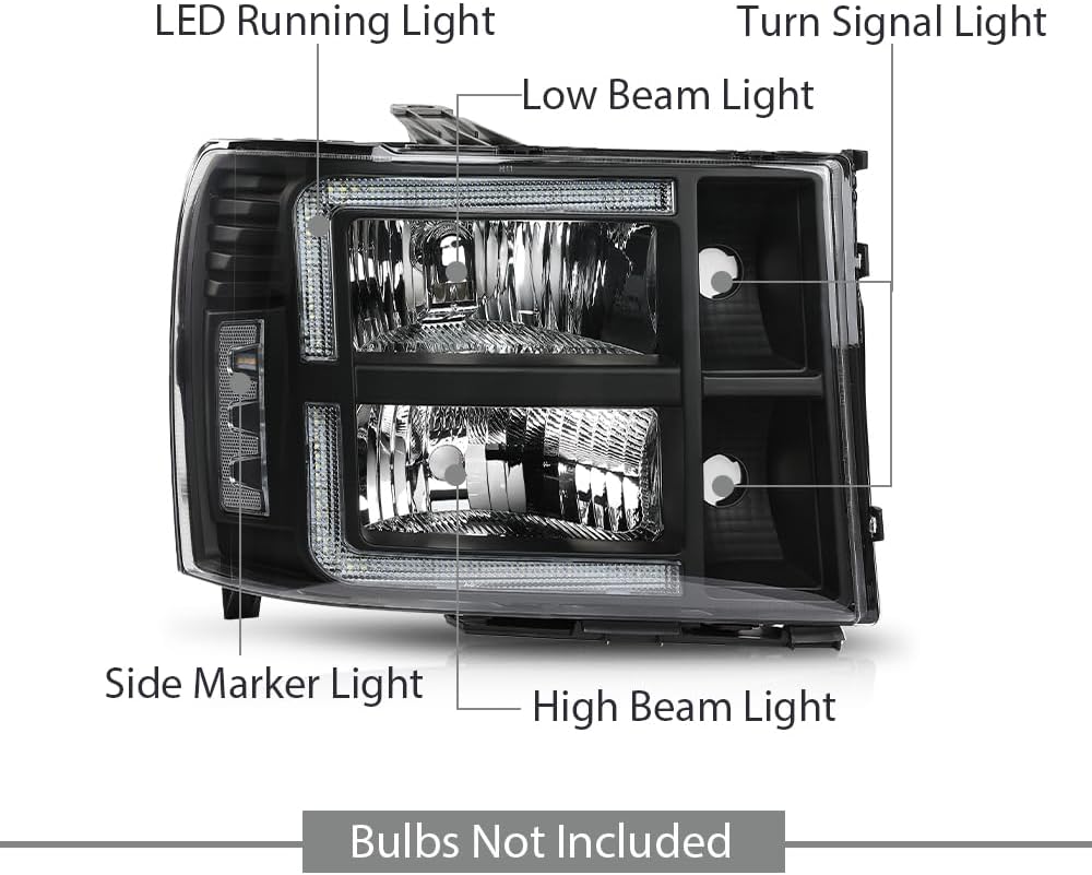 ALLGOOD LED Headlights Assembly Fit GMC Sierra 1500 2007-2013, Fit Sierra 2500HD 3500HD 2007-2014, Not Fit 2007 Sierra Classic Models Clear Lens Black Housing Clear Reflector faros delanteros