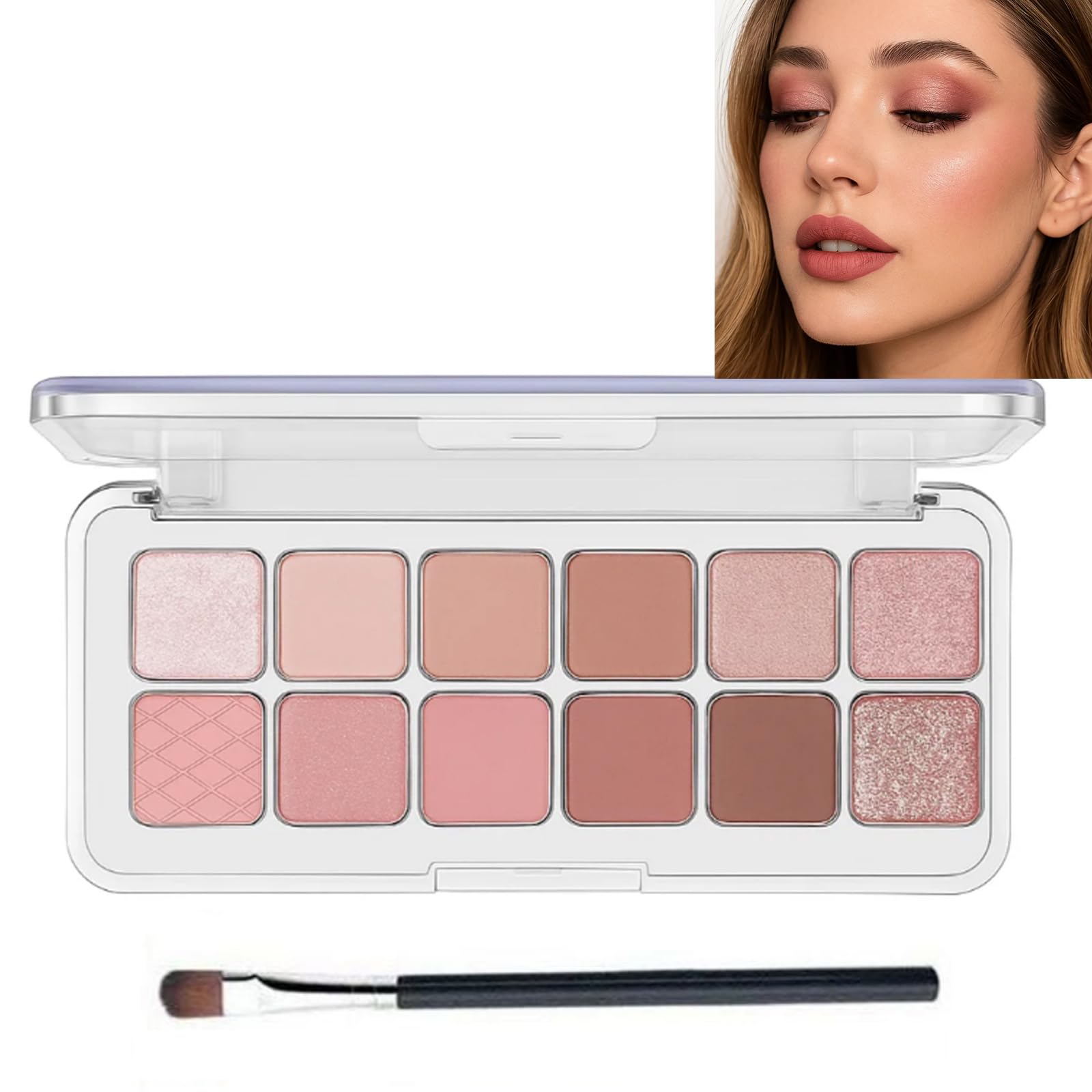 12-Color Pink Eyeshadow Palette for Women with Matte Shimmer Glitter Finishes