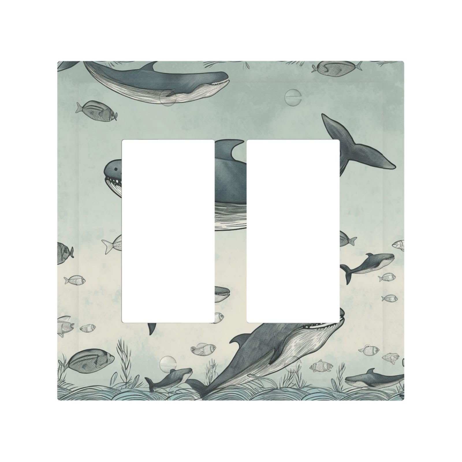 2-Gang Decorator Wall Plate Baleen Whale Light Switch Cover Double Toggle Receptacle Wall Plate Mid Size 4.9" x 5" Wallplate Unbreakable Polycarbonate Outlet Faceplates Covers