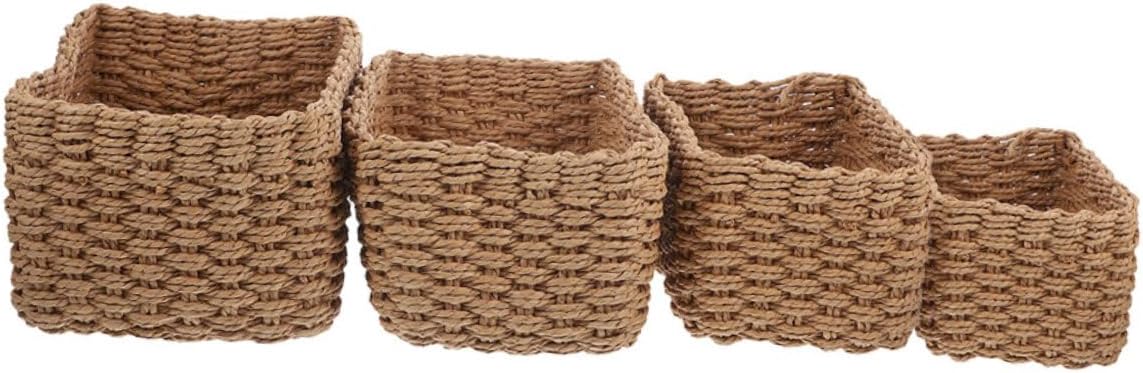 OUNONA 4Pcs Woven Storage Baskets Stylish Desktop Organizer Bins for Magazines Newspapers Sundries Office Decor Spacious Portable Versatile Design Light