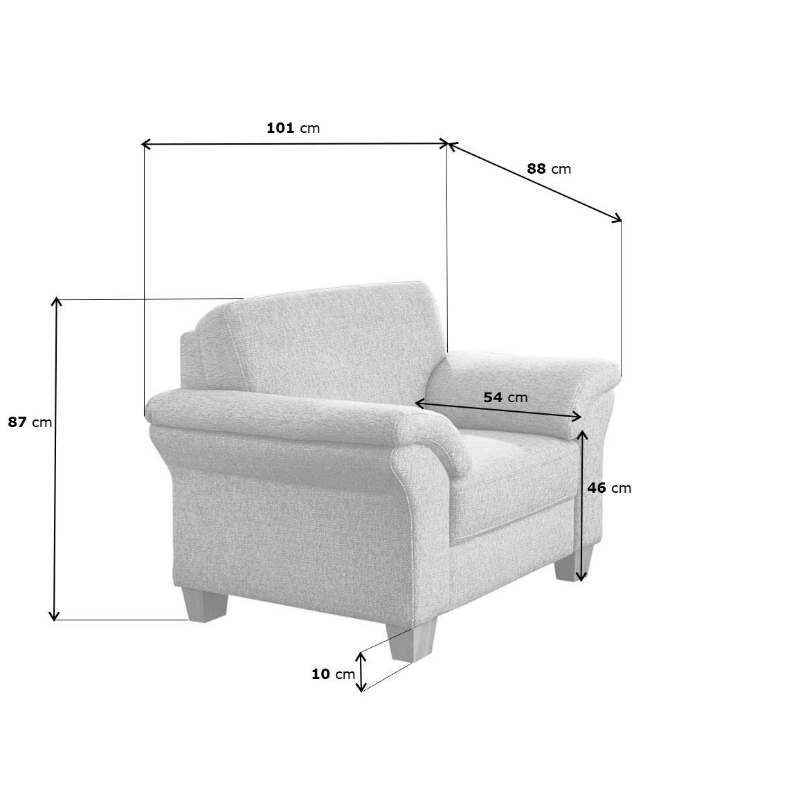 CAVADORE Sessel Byrum / Großer 1-Sitzer im Landhausstil mit Federkern / Passend zur edlen Sofagarnitur Byrum / 101 x 87 x 88 / Flachgewebe: Grau
