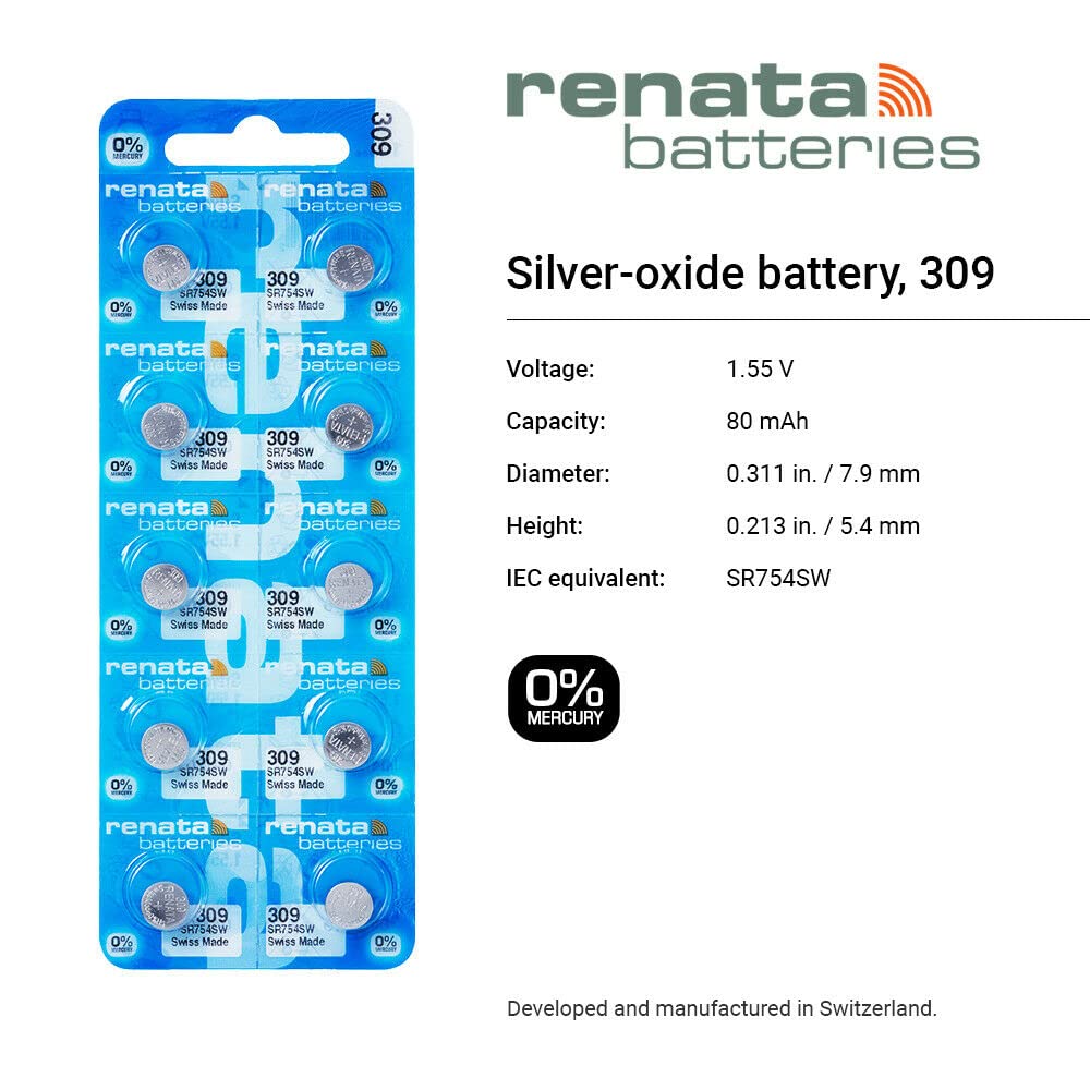 Renata 309, SR754SW, Uhrenbatterie (10x1er Pack) | 10 Batterien