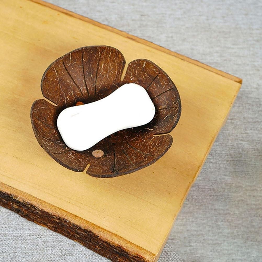 2 Pezzi Vassoio Sapone in Guscio di Cocco Naturale - Portasapone Autoscolante per Cucina e Bagno(13x13cmx4pcs)