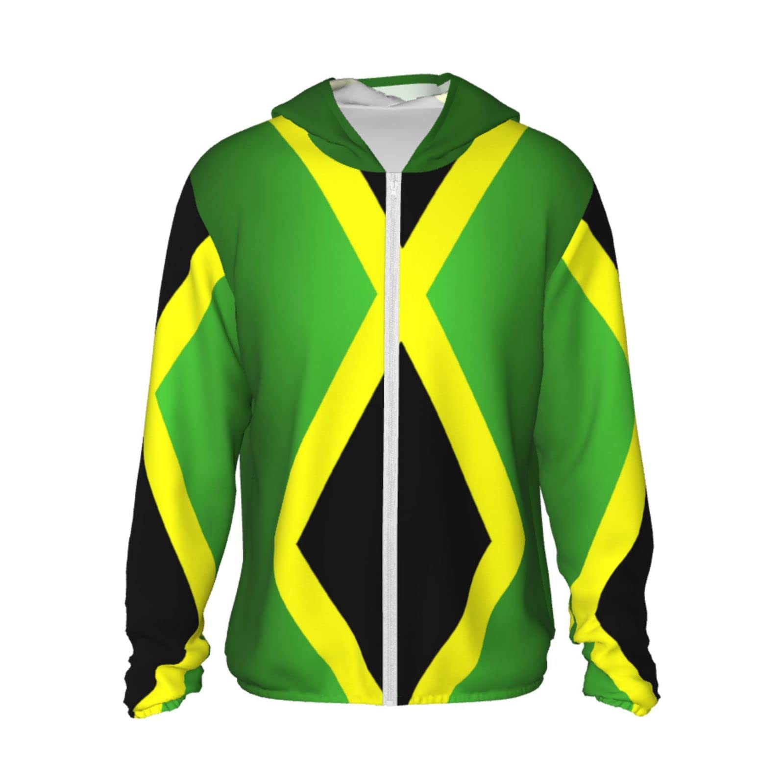 errtavt Jamaican Flag Sun Protection Hoodie Women's Long Sleeve Uv Shirts Jacket Jacket Hooded with Pockets for Hiking Outdoor 3X-Large Black