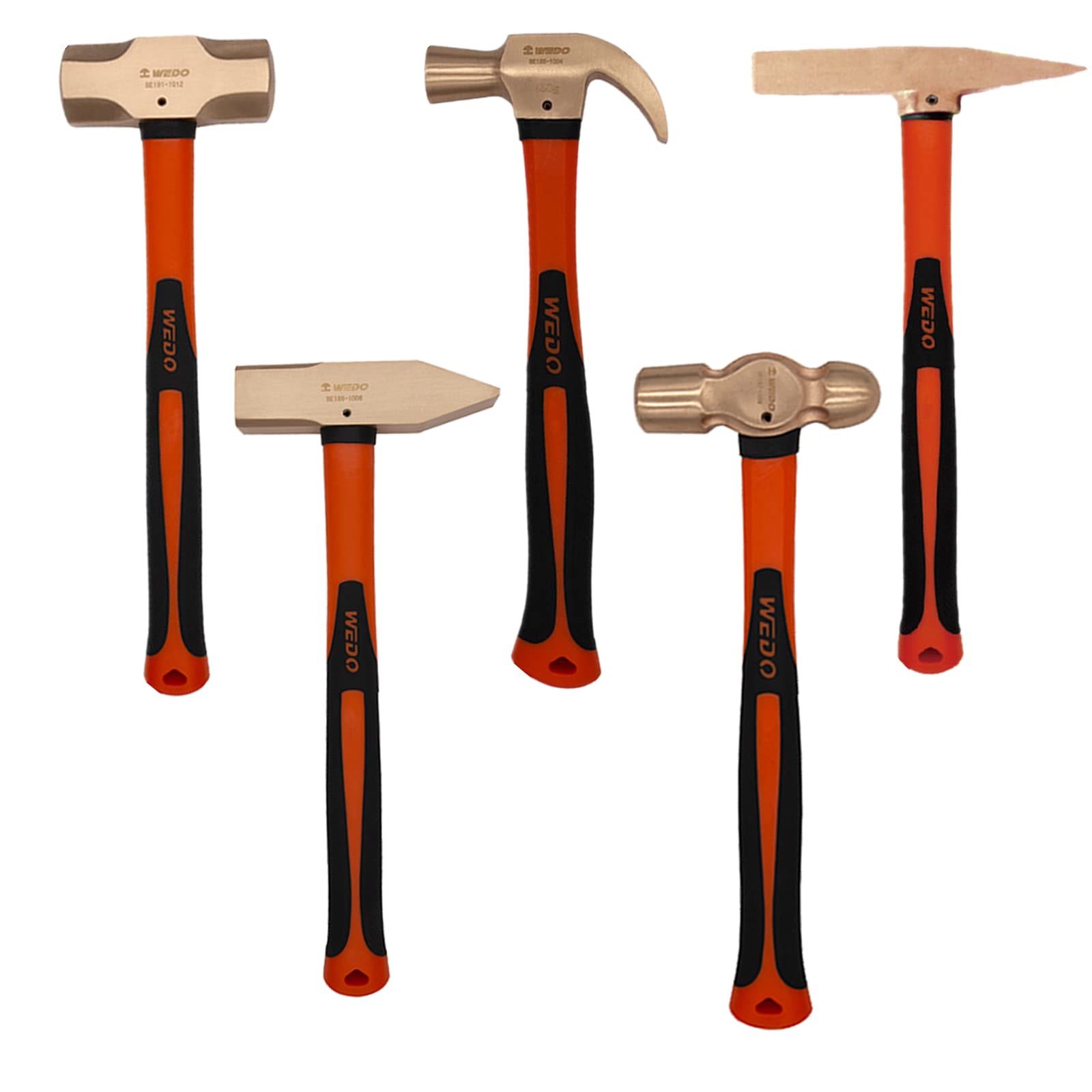 WEDO Juego de martillos de 5 piezas,martillo degarra de 1.5lb,martillo de trineo de 3.3lb,martillo de bola de 2lb,martillo de escala de 0.7lb,martillo de ingeniería de pein cruzada,cobre berilio
