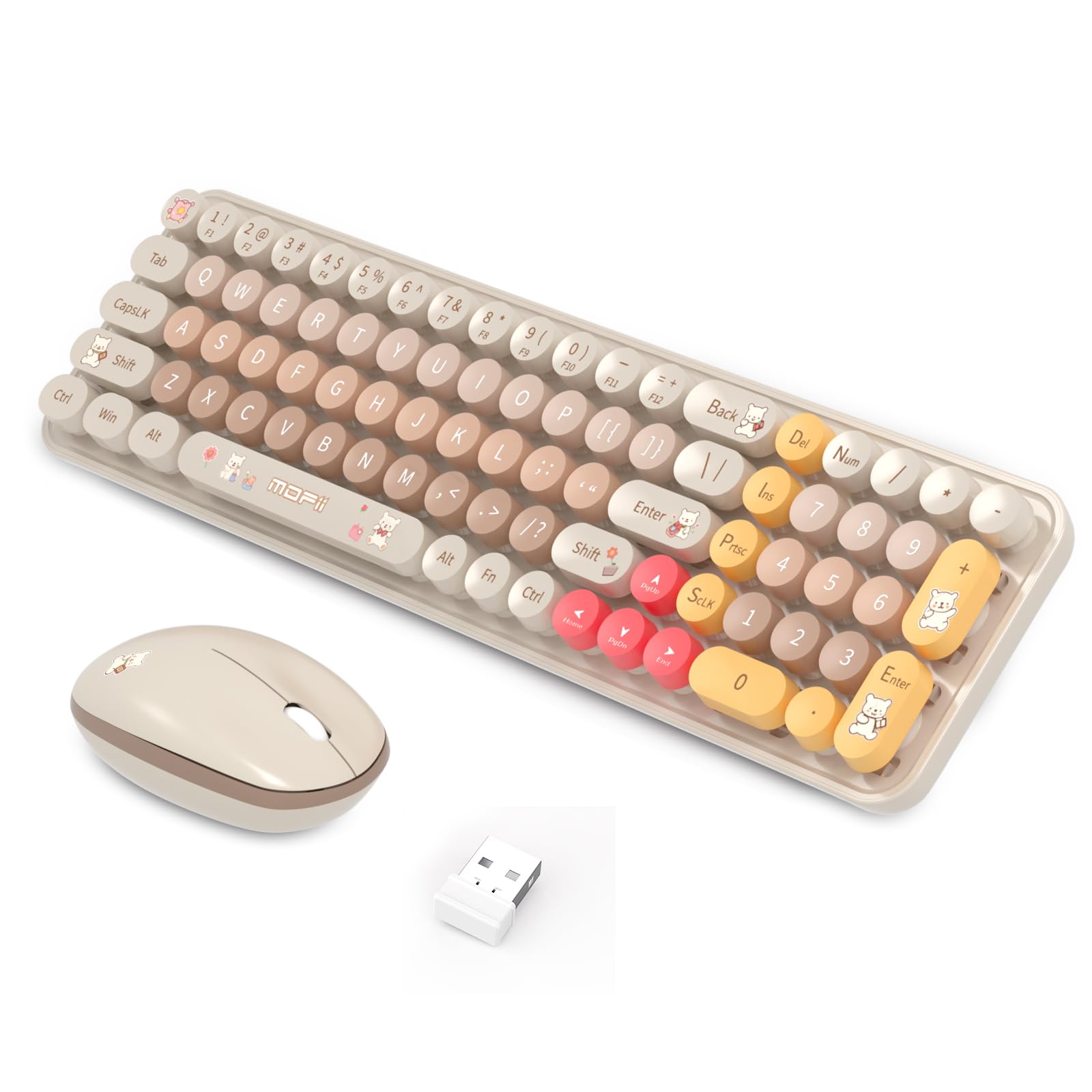 Keyboard Mouse Wireless, Slim Compact Silent 2.4G Cute 84 Keys Keyboard for PC, Notebook, MacBook, Tablet, Laptop, Windows System Coffee-image-40