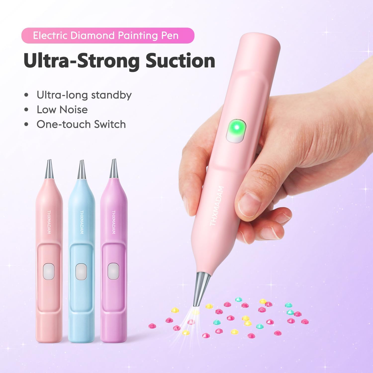 THXMADAM Electric Diamond Painting Pen Pro, Wireless Diamond Art Painting Pen with Vacuum Pump for Adults, Button Switch Control, USB-C Charging, Diamond Painting Accessories Tool (Blue)