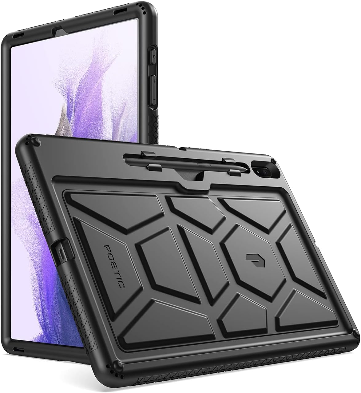 Poetic TurtleSkin Case Designed for Galaxy Tab S7 FE 12.4 Inch 2021 / Galaxy Tab S7 Plus 2020 with S Pen Holder, Rugged Shockproof Drop Protection Kids Friendly Silicone Cover Case, Black
