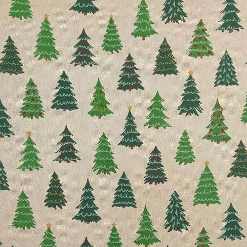 Panini Tessuti, Tessuto Panama Alberi di Natale, Venduto al Mezzo Metro, Larghezza Fissa 140 CM; 1 qtà=50cm; 2qtà=100cm - Arredo, Sedie, Divani, Fai da Te