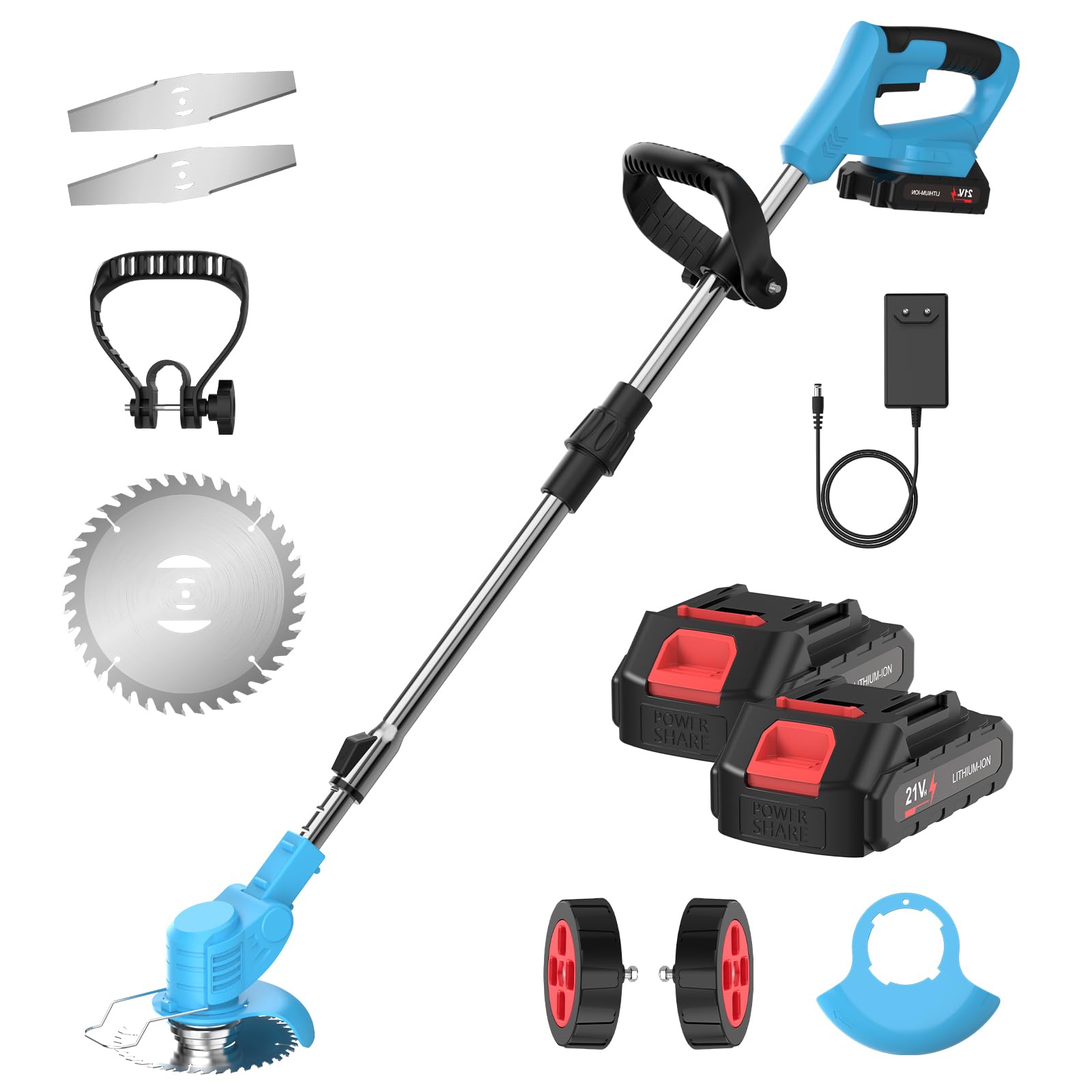 Recortadora de césped 3 en 1, 21 V, con batería, cortabordes de césped, recortadora de césped con batería y cargador, recortadora de césped sin hilo, 7800 rpm, mango telescópico como cortabordes (2