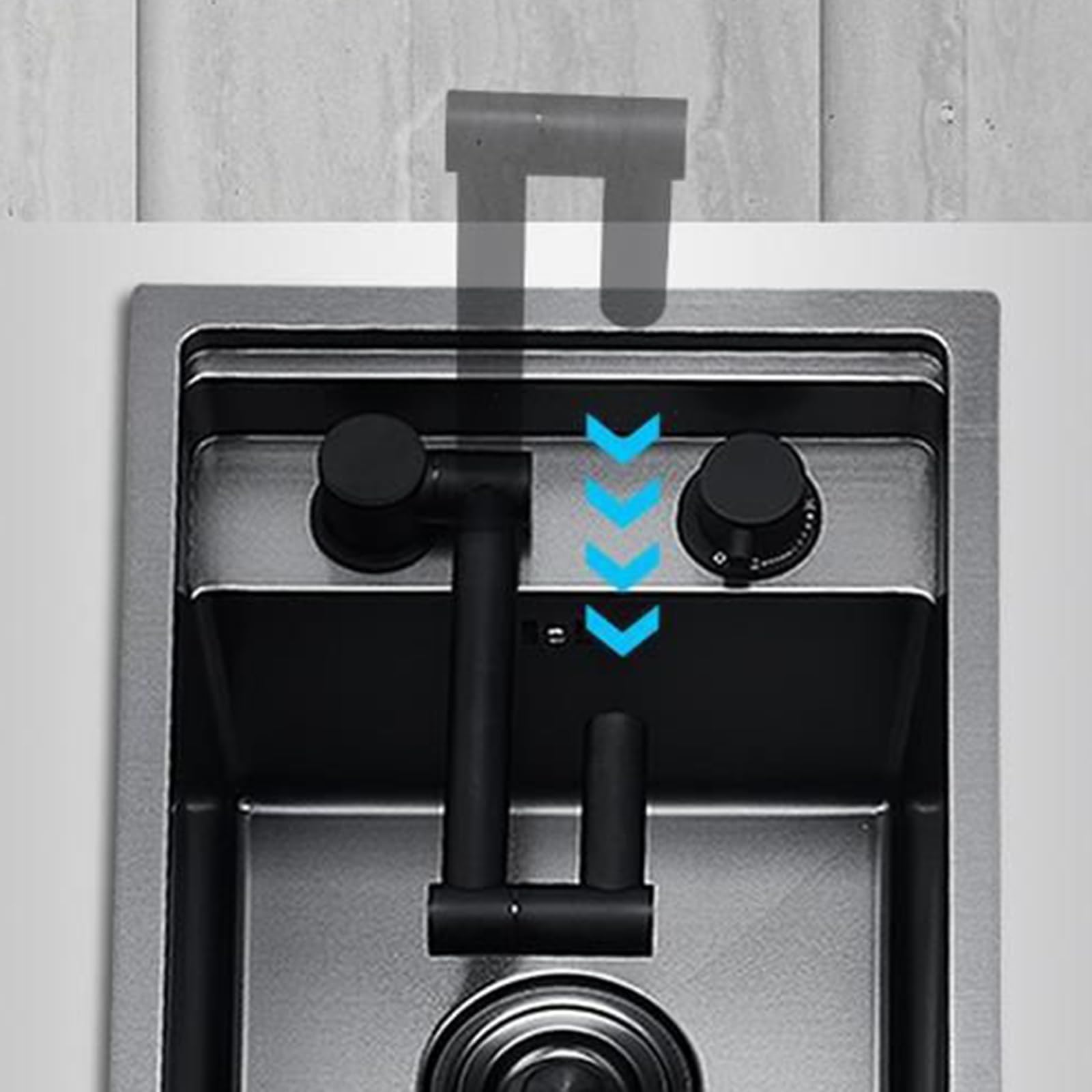 Genérico Grifos de Cocina Grifos de Fregadero Mezclador Gris Plegable para Furgoneta Camper Mezclador de Acero Inoxidable