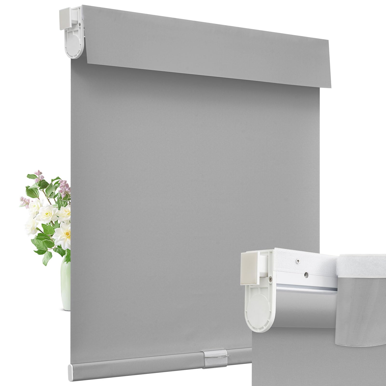 Moonice Cordless Roller Blinds No Drill Blinds for Windows Valance Blackout Shades Thermal Insulated Easy to Install Waterproof Window Shades for Home Kitchen Bathroom (Gray, 147cm W x 183cm H)
