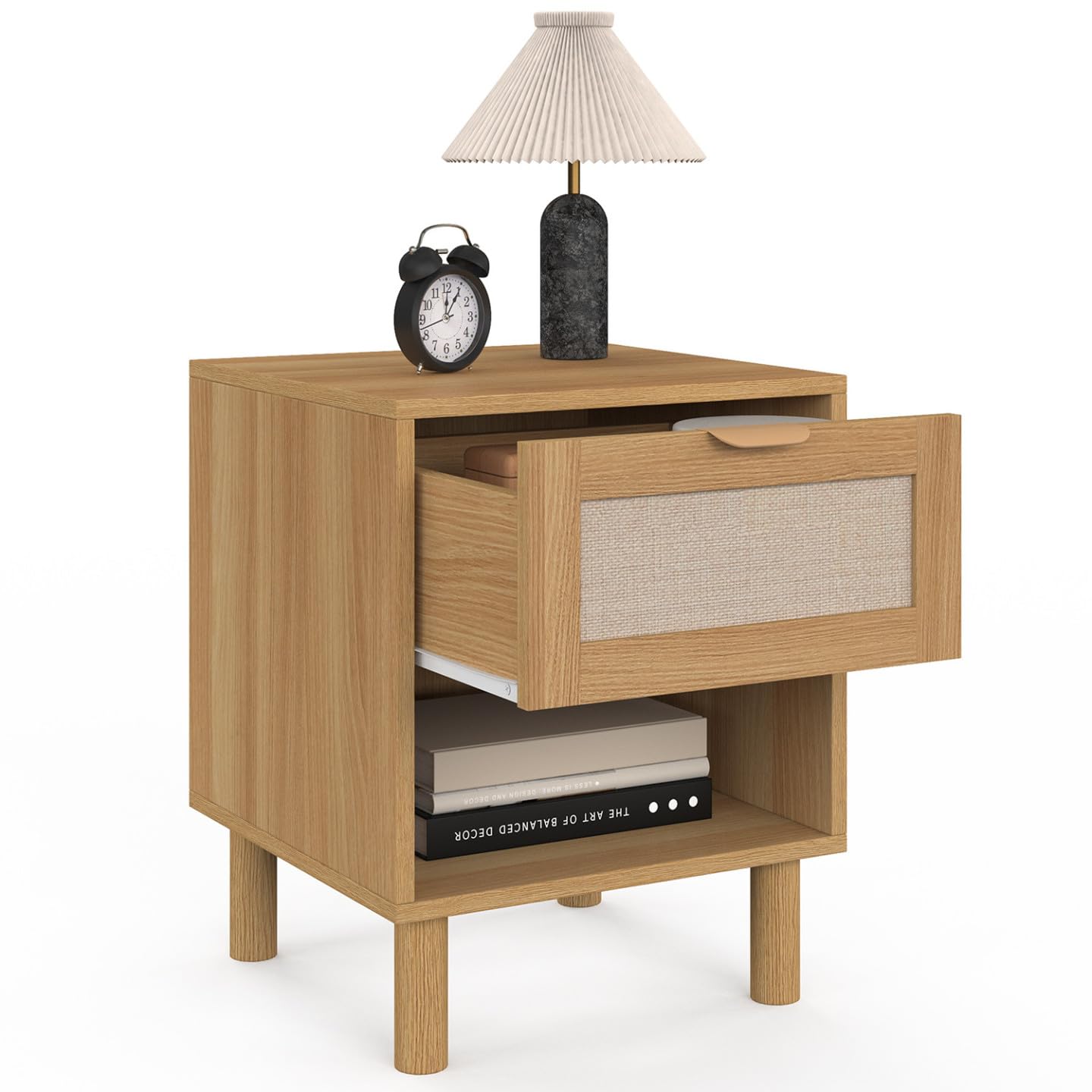 IDMarket - Lot de 2 Tables de Chevet Robin 1 tiroir avec Niche Bois et Tissu Effet Lin